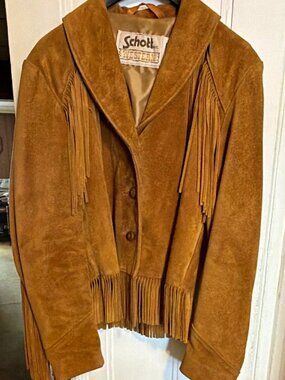 SCHOTT Women's Brown Suede Western Fringe Jacket Collared Button Front